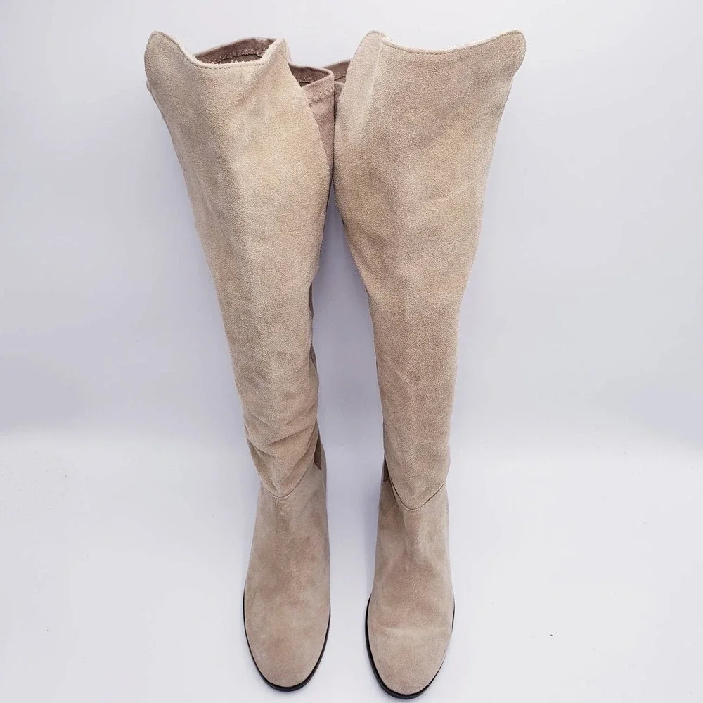 Lucky Brand Calypso Over The‎ Knee Boots Tan Suede Leather Low Heel Size 9.5